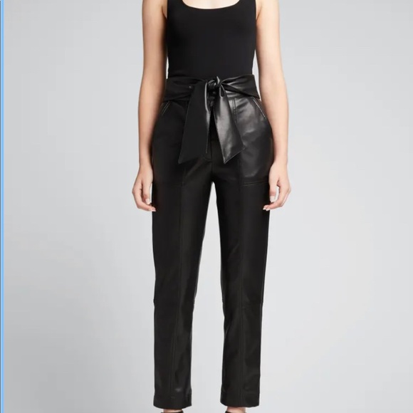Jonathan Simkhai Black Vegan Leather Tie-Waist Pants Size